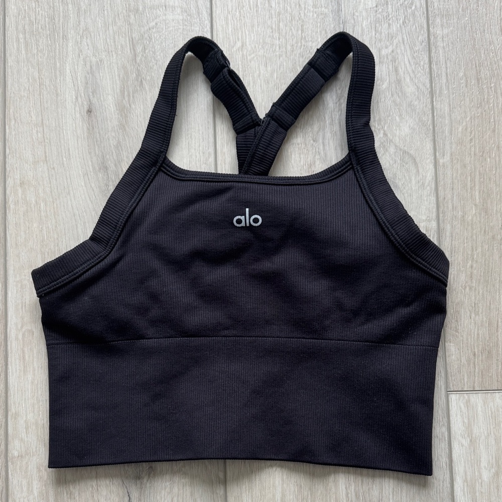 Alo Seamless Ribbed Favorite Bra Tank- Black